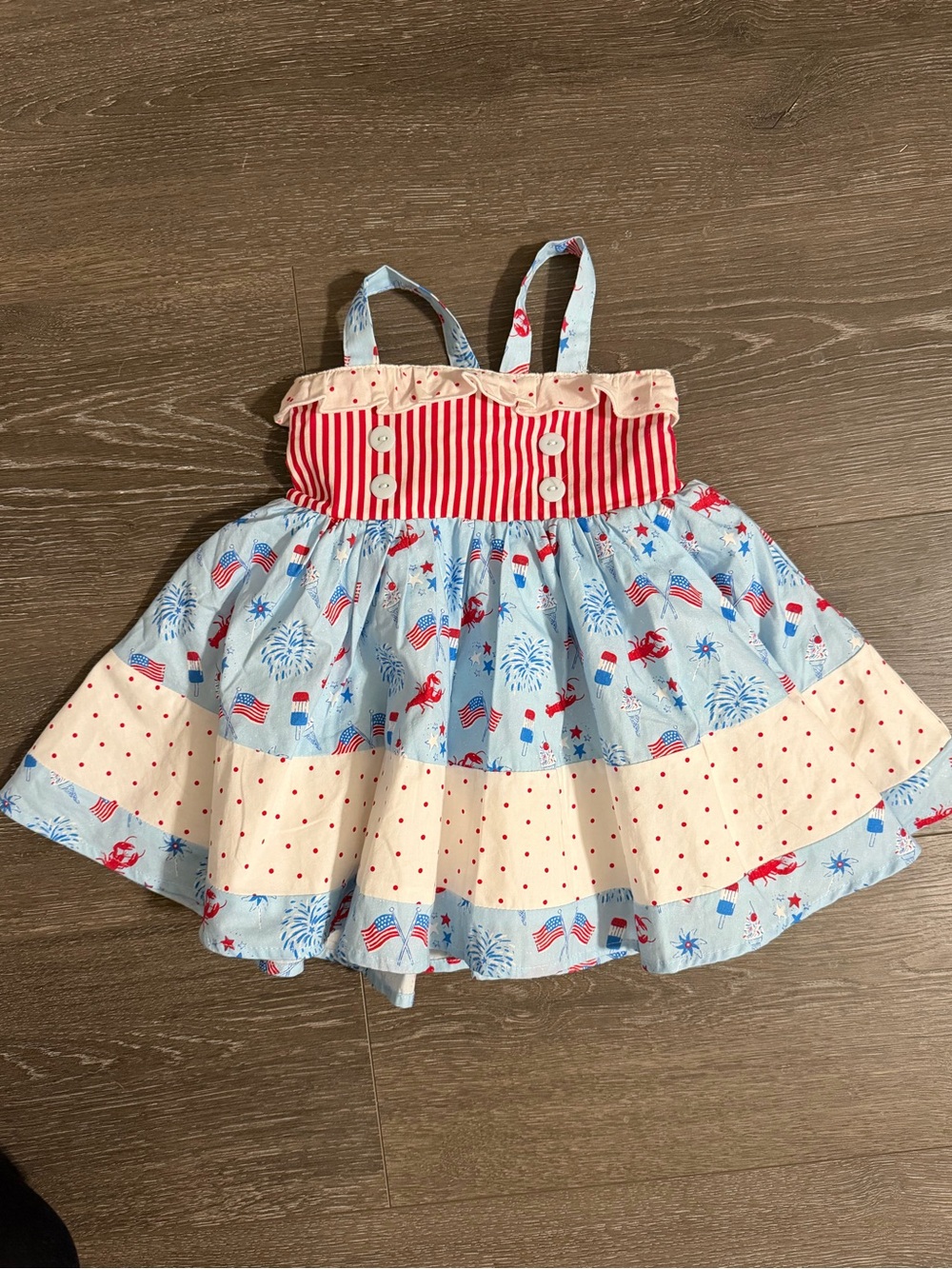 SweetHoney Red, White & Light Blue Tiered Toddler Baby Girl Dress